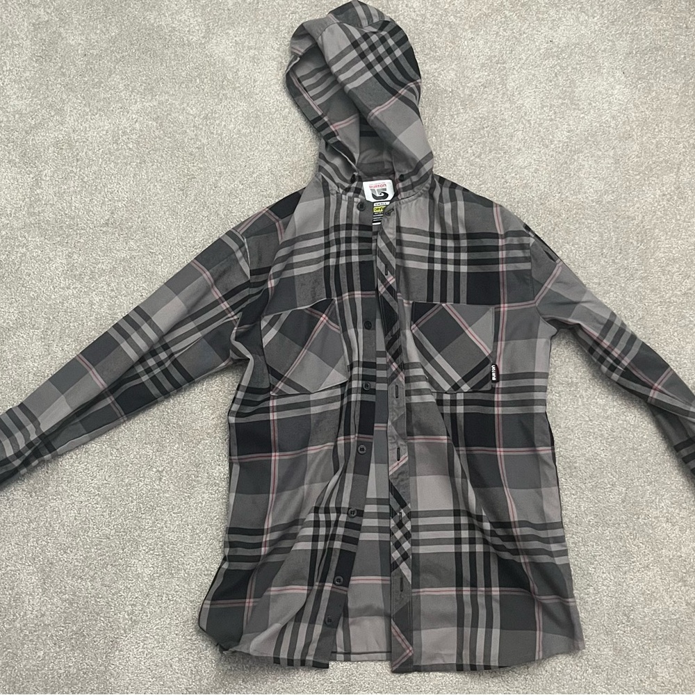 Burton Black and Gray Lightweight Plaid Shirt Jacket